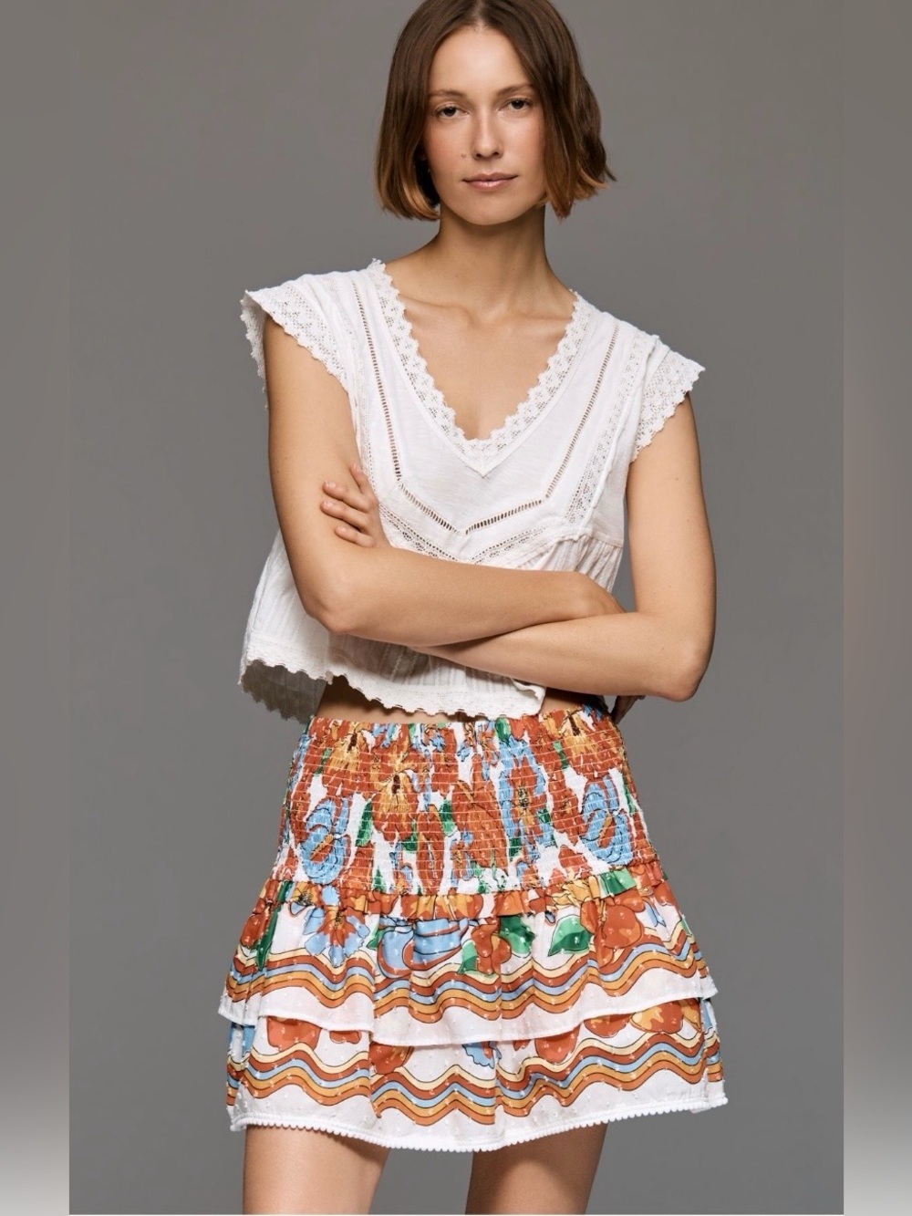 Anthropologie x Farm Rio Smocked Floral Mini Skirt Size Small NWT